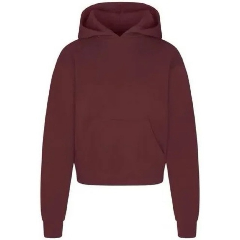 skims cotton fleece hoodie in oxblood red burgundy
